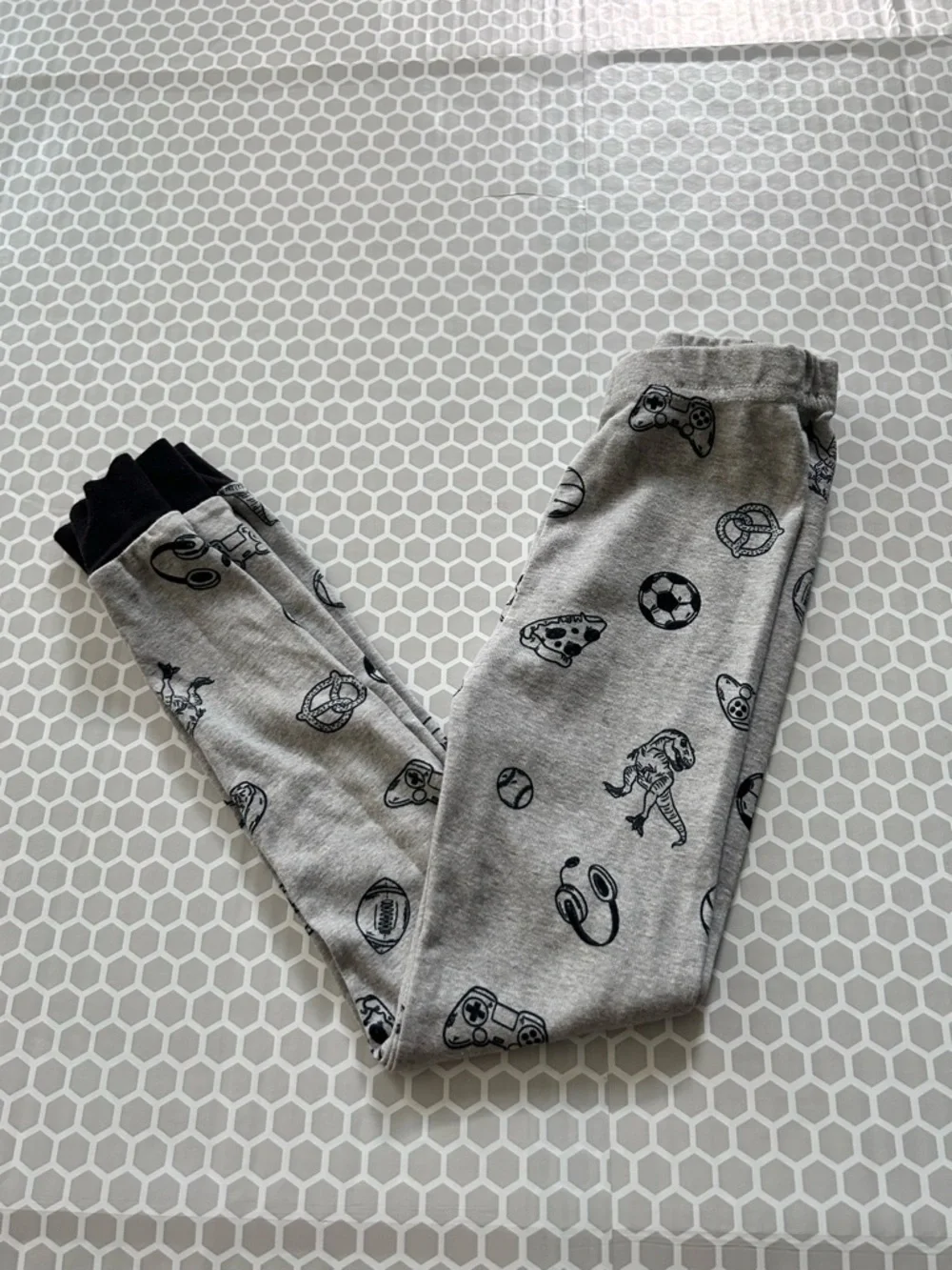 Place Grey Pajama Set with Black Accents and Game Print. Size 6